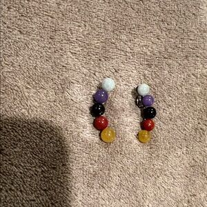 Jade of Yesteryear Colorful Genuine Jade Beaded Earrings, Sterling Silver.